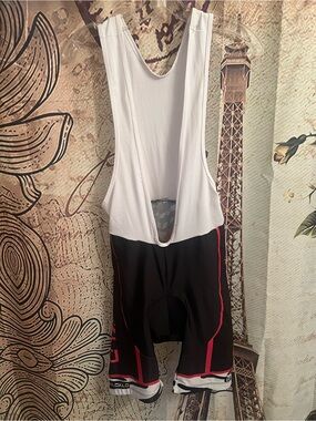 Men's Black and White Cycling Bib Shorts with Pink Accents